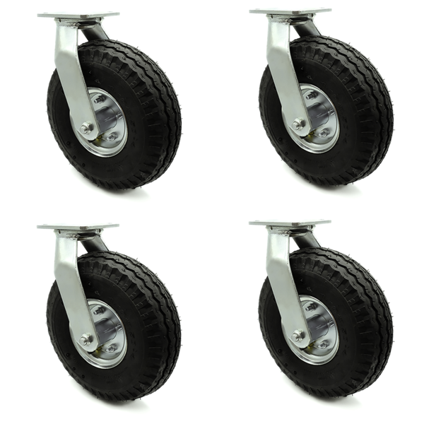 Service Caster 10 Inch Black Pneumatic Wheel Swivel Caster Set SCC-100S3504-PNB-4